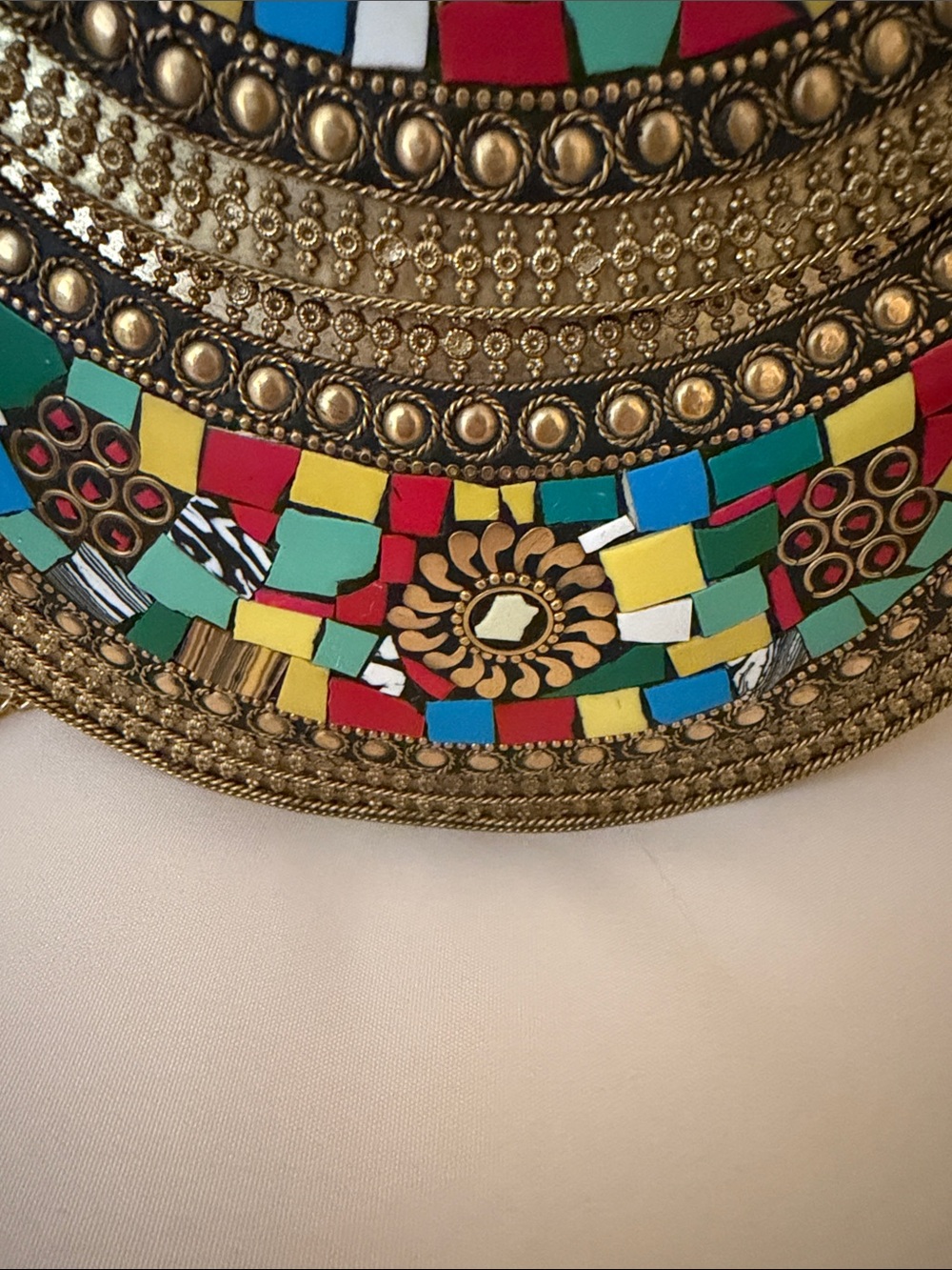Ramla Kimy’s Metal Gold Mosaic Half-Moon Crossbody Bag - Multicolor Accent Good - Picture 2 of 11